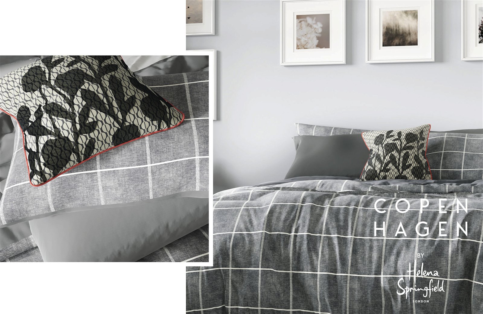 Helena Springfield Check Bedding in Charcoal