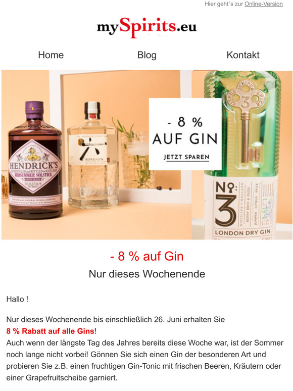 8 % Rabatt auf alle Gins! 🍸