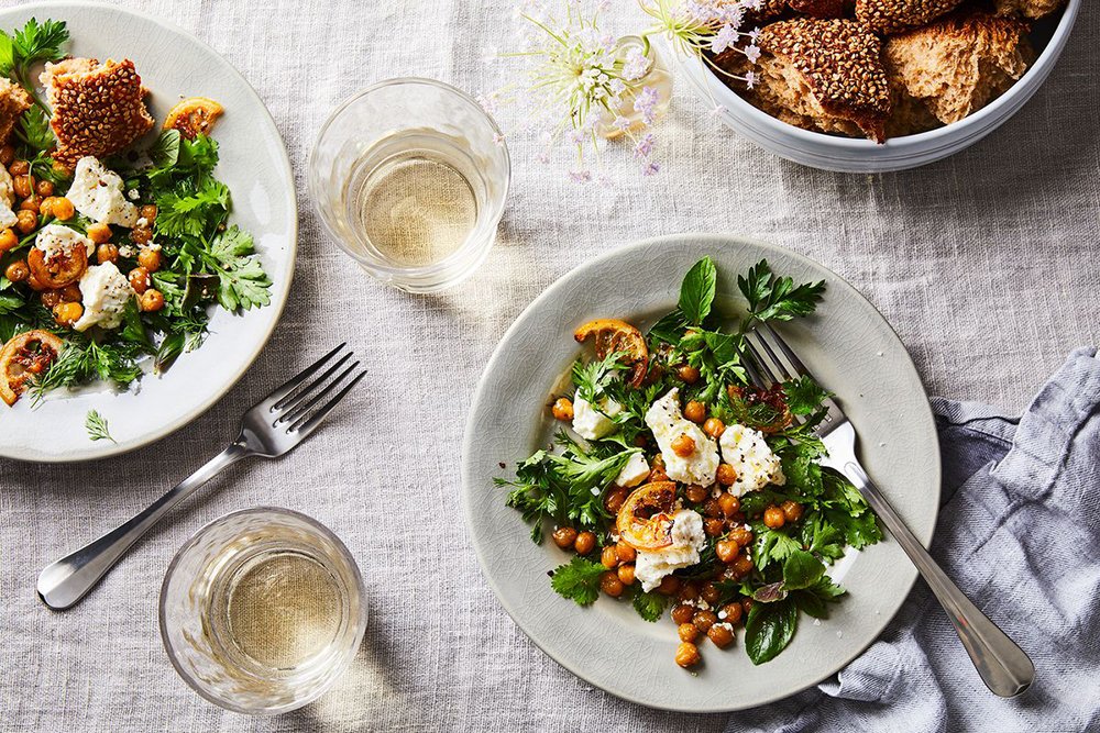 Herb Salad With Chickpeas & Feta
