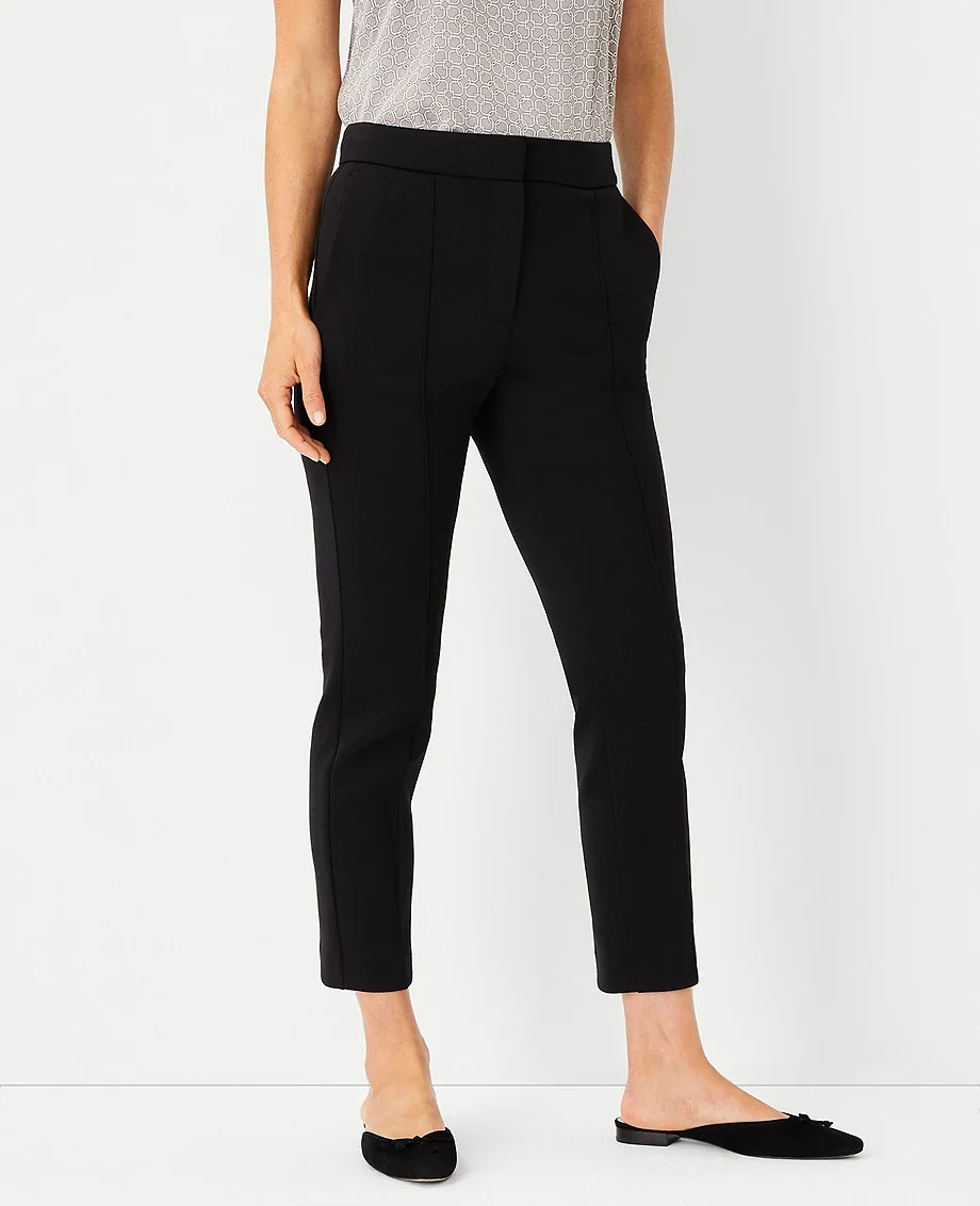 The High Rise Pintucked Ankle Pant in Double Knit