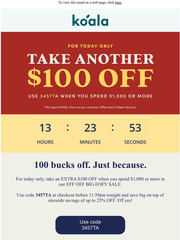 Knock an EXTRA $100 OFF EOFY Sale Prices!
