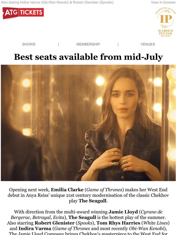 See Game of Thrones star EMILIA CLARKE live in the West End this summer