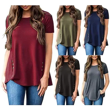 Women's T shirt Tee Plain Round Neck Basic Tops Navy ArmyGreen Black / Wash separately / Micro-elastic