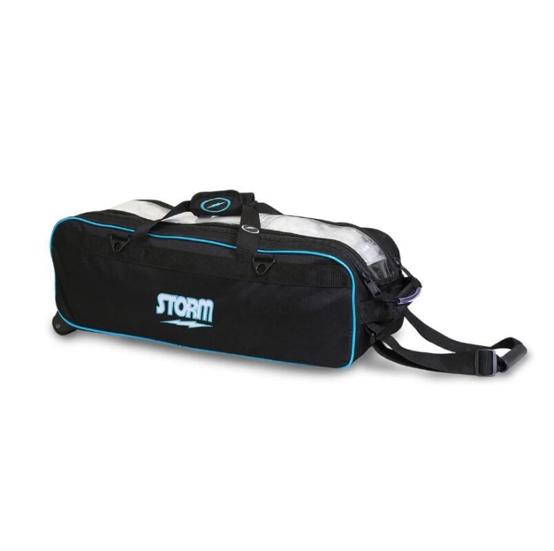 Image of Storm 3 Ball Tournament Roller Tote Black Blue Bowling Bag