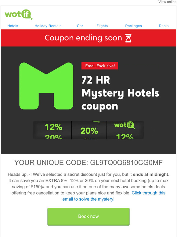 Ooh! Claim your Mystery Hotel coupon now - sweet savings ending tonight 💸