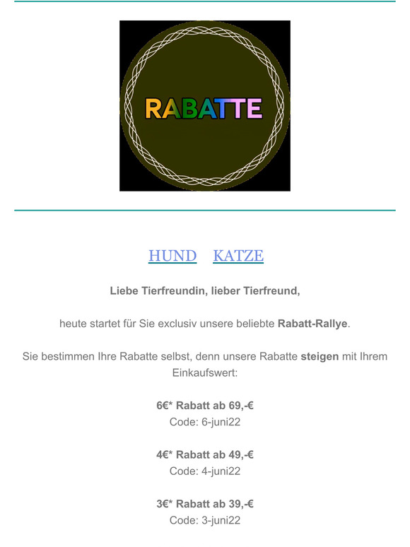 🐶  Belohnen Sie sich selbst bei unserer Rabatt Rallye 🐱