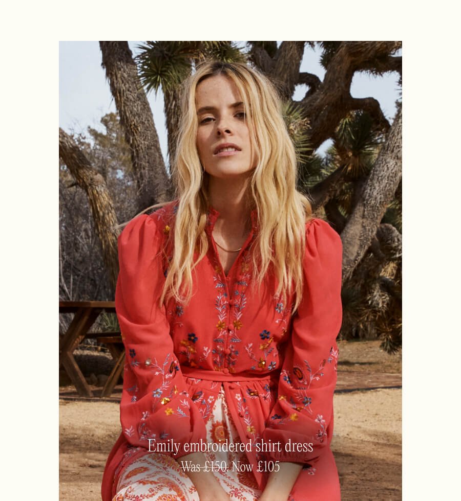 Emily embroidered shirt dress in recycled polyester red