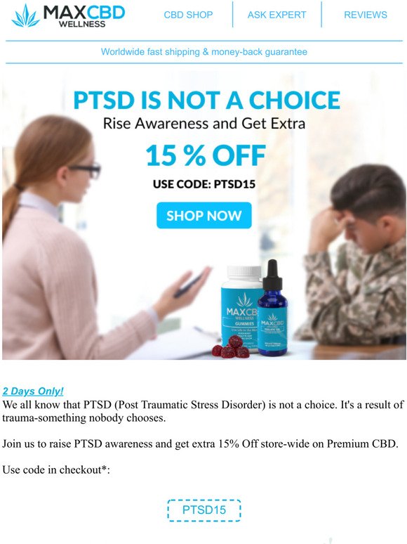 Rise PTSD Awareness and Get Extra 15% Off on CBD