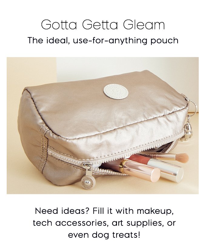 Gotta Getta Gleam. The ideal, use-for-anything pouch. Need ideas? Fill it with makeup, tech accessories, art supplies, or even dog treats!