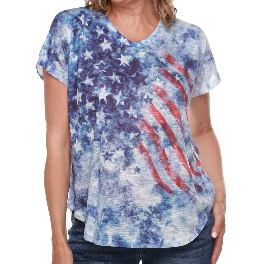 Image of Women's Made in USA V-Neck Stars and Stripes
