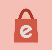 A white e in a red shopping bag