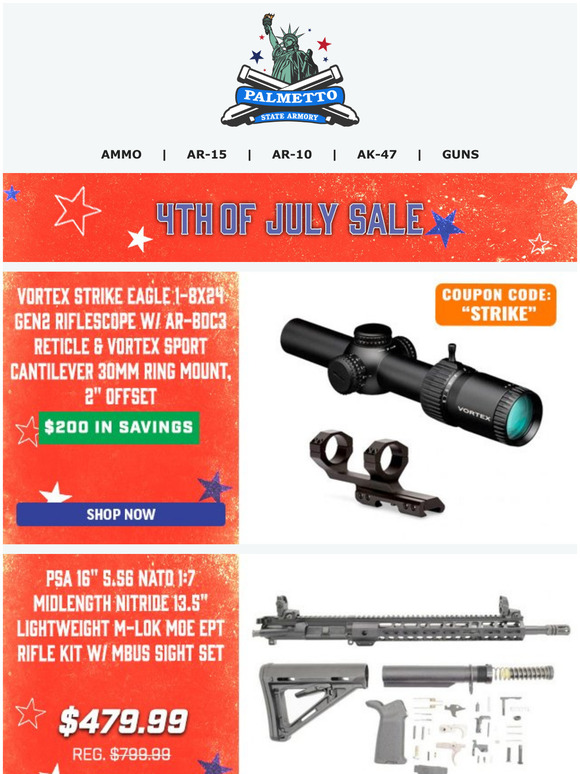 Palmetto State Armory 4th Of July Sale Starts Now! Free Shipping On PSA Uppers, Kits, Guns