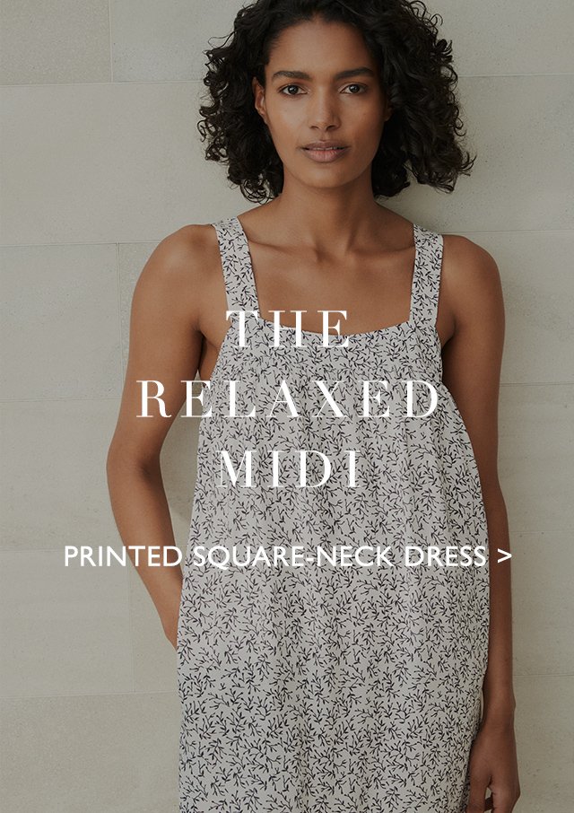 The relaxed midi | Printed Square-Neck Dress