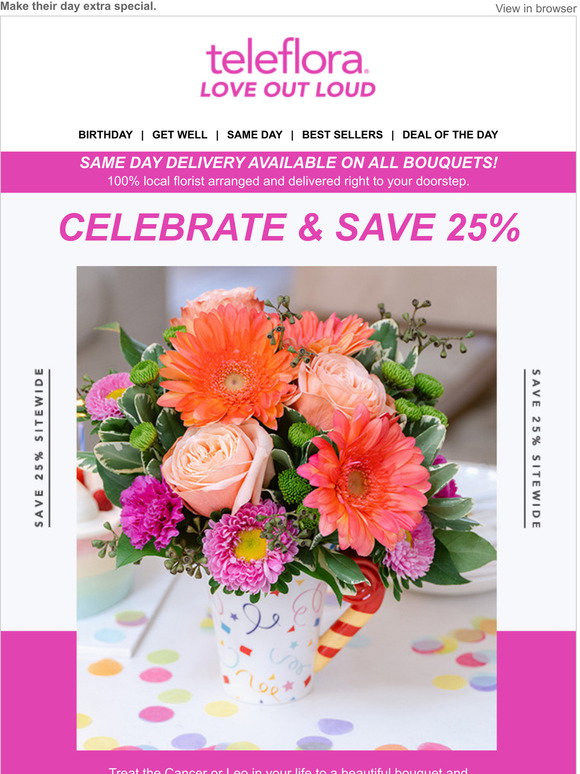 Teleflora Promo Code Teleflora: Celebrate July birthdays 🦀🦁 Take 25% OFF | Milled