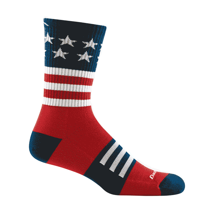 GIF showing Captain Stripe sock with American flag design on different people's feet