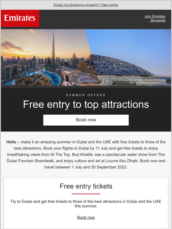 Fly to Dubai and enjoy free tickets to top attractions