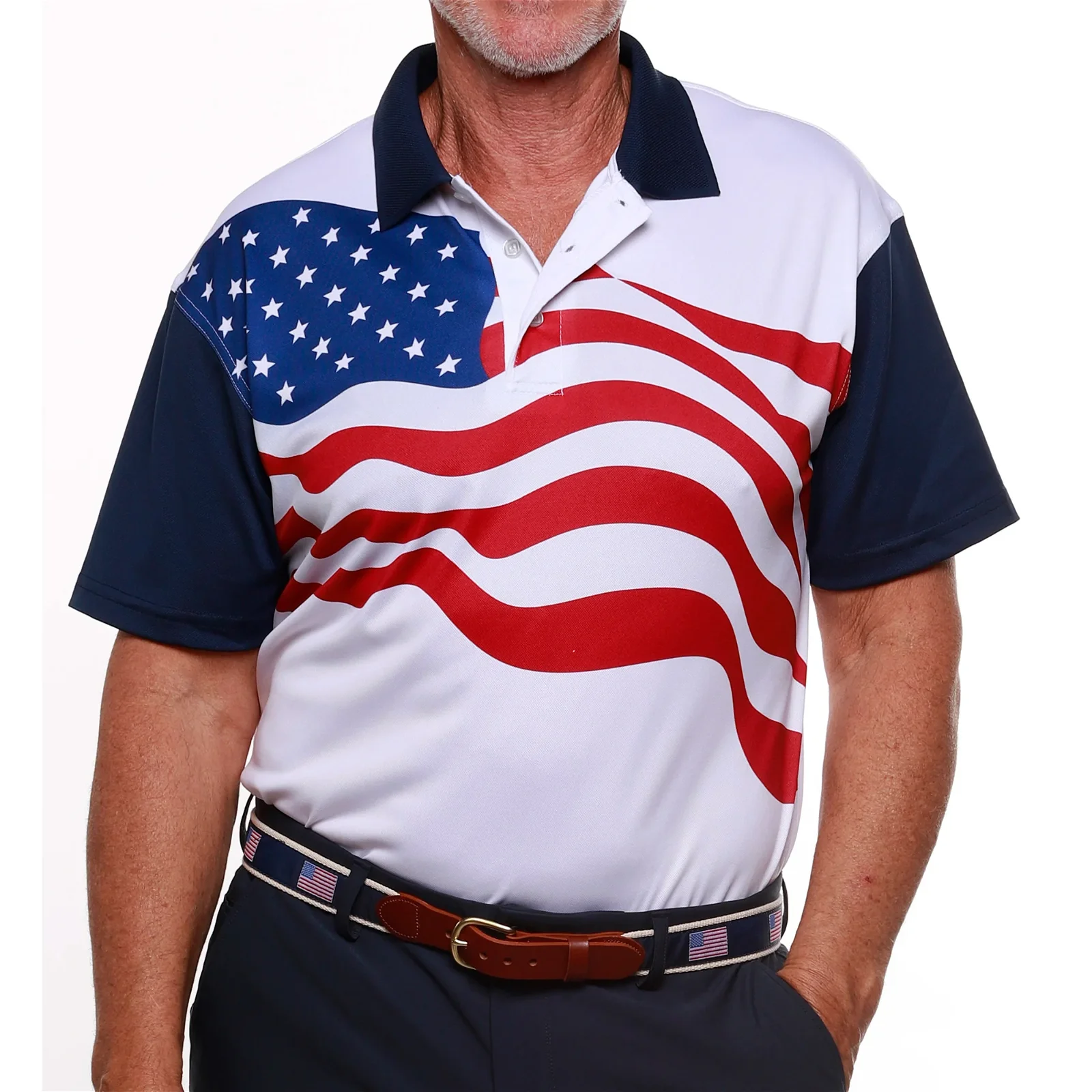 Image of Men's Made in USA Flag Performance Golf Shirt