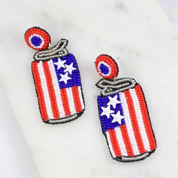 Image of American Flag Can of Fun Beaded Earrings