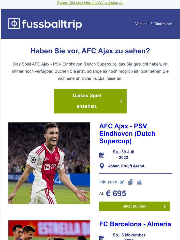 Jetzt immer noch verfügabr: AFC Ajax - PSV Eindhoven (Dutch Supercup)