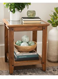 Natural Wood and Metal Window Accent Table