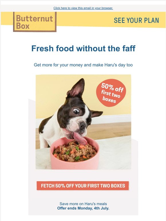 Fetch 50% off fresh food for Haru without the faff