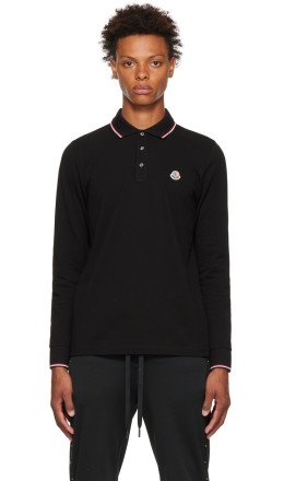 Moncler - Black Long Sleeve Cotton Polo