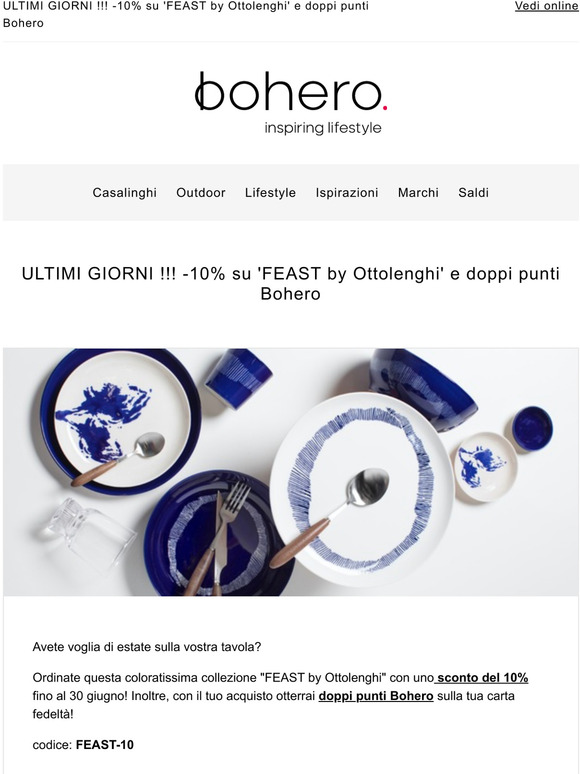 ULTIMI GIORNI !!!  -10% su 'FEAST by Ottolenghi' e doppi punti Bohero