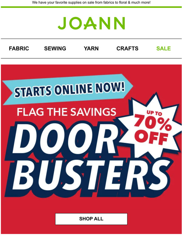 JoAnn Fabric and Craft Store NEW online doorbusters with up to 70