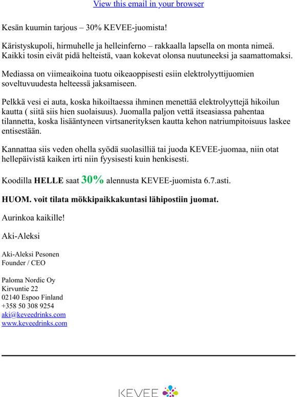 Kesän kuumin tarjous – 30% KEVEE-juomista!