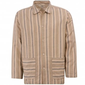 Cotton Linen Dobby Stripe Shirt - Beige 