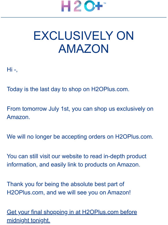 Today is the Last Day to Shop on H2OPlus.com