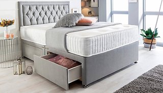 The Hudson Grey Suede Divan Bed With Memory Foam Mattress - 4 Drawer O ...