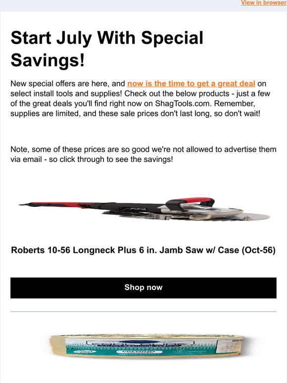Hi there,  Here are the new specials from ShagTools, just in time for July!