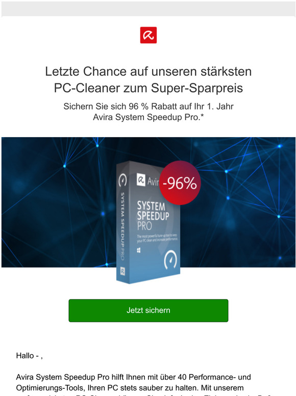 ⌛Letzte Chance! — , sichern Sie sich 96 % auf Avira System Speedup Pro.