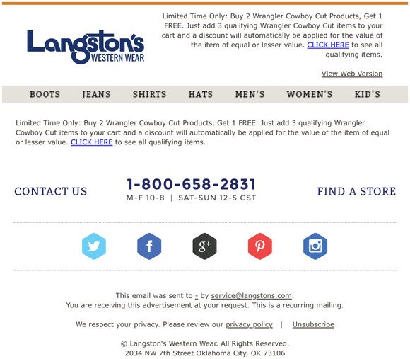 Langston's: Free Wrangler Jeans and Shirts | Milled