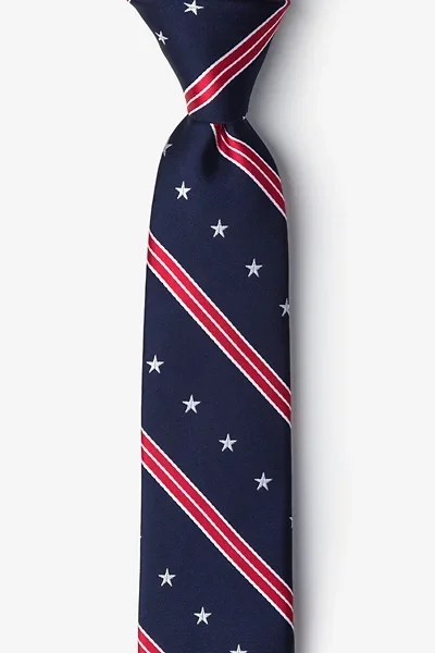 Image of Navy Blue Microfiber USA Stripe Skinny Tie
