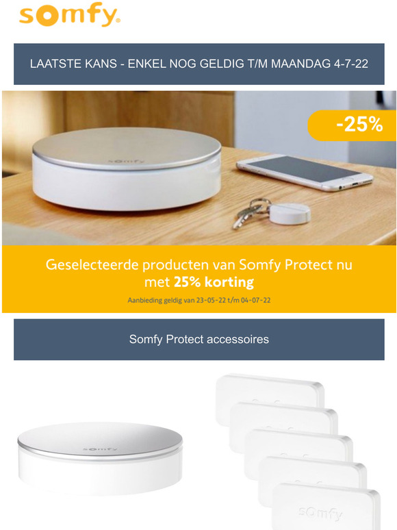 Bespaar nu nog 25% op Somfy Protect artikelen!