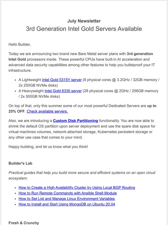 Your Cherry News - 3rd Gen. Intel Gold Servers Available