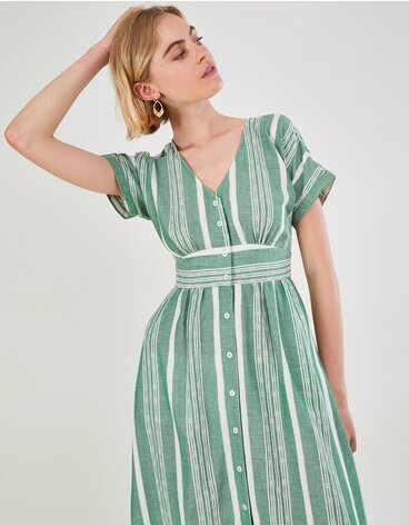 Stripe Fabric Dress in Sustainable Cotton Green