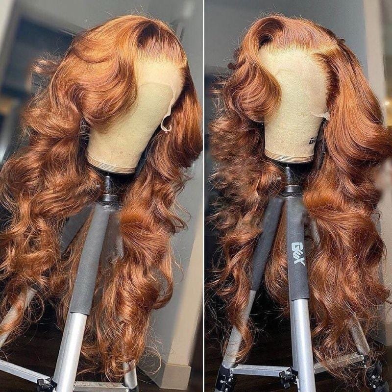Bouncy Curls Lace Front Loose Wave Wigs Chestnut Brown Highlight Wigs 180% Density