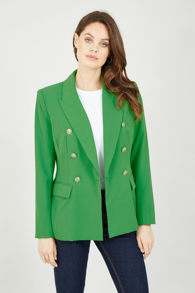 Green Blazer With Contrast Stripe Lining