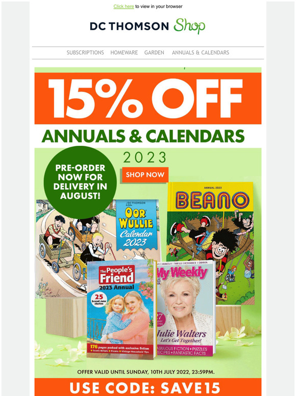 DC Thomson Shop 15 off Annuals & Calendars starting now Milled
