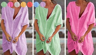 Beach Cover Cotton Button-Up Shirt Dress - 7 Colours & 5 Sizes