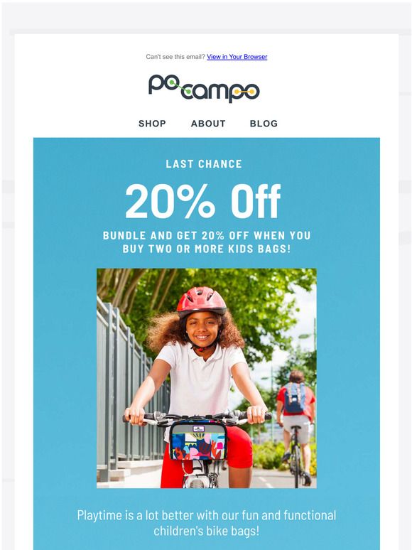 LAST CHANCE: 20% Off Kids Bags!