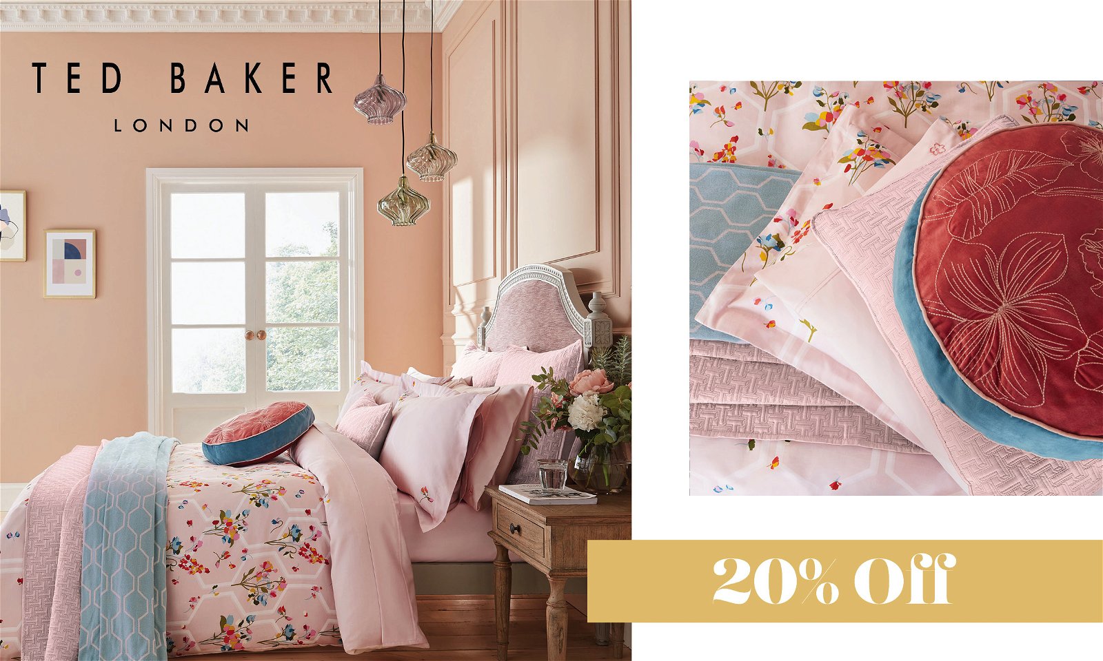 Ted Baker Peppermint Bedding in Soft Pink