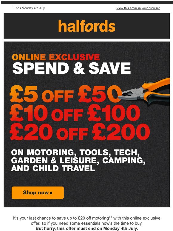 LAST CHANCE: Spend & Save on Motoring