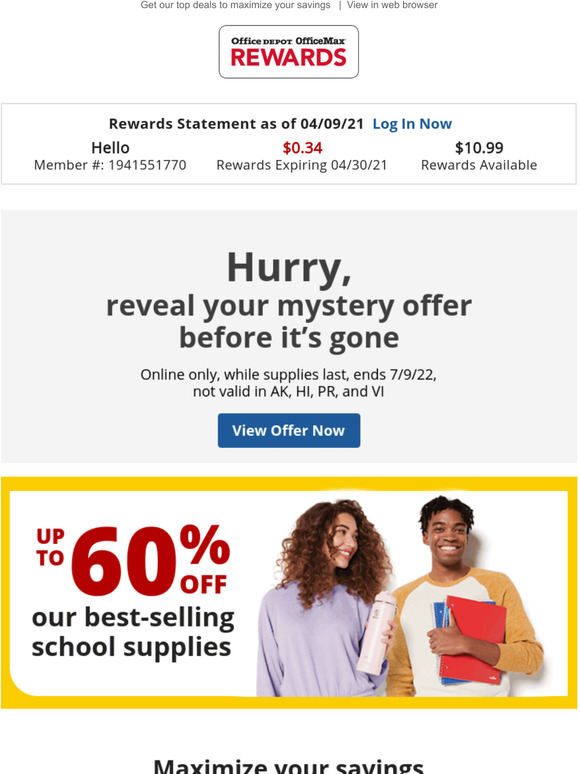 Office Depot® OfficeMax® Shhh...Reveal Secret Offer 👀 + More Coupons