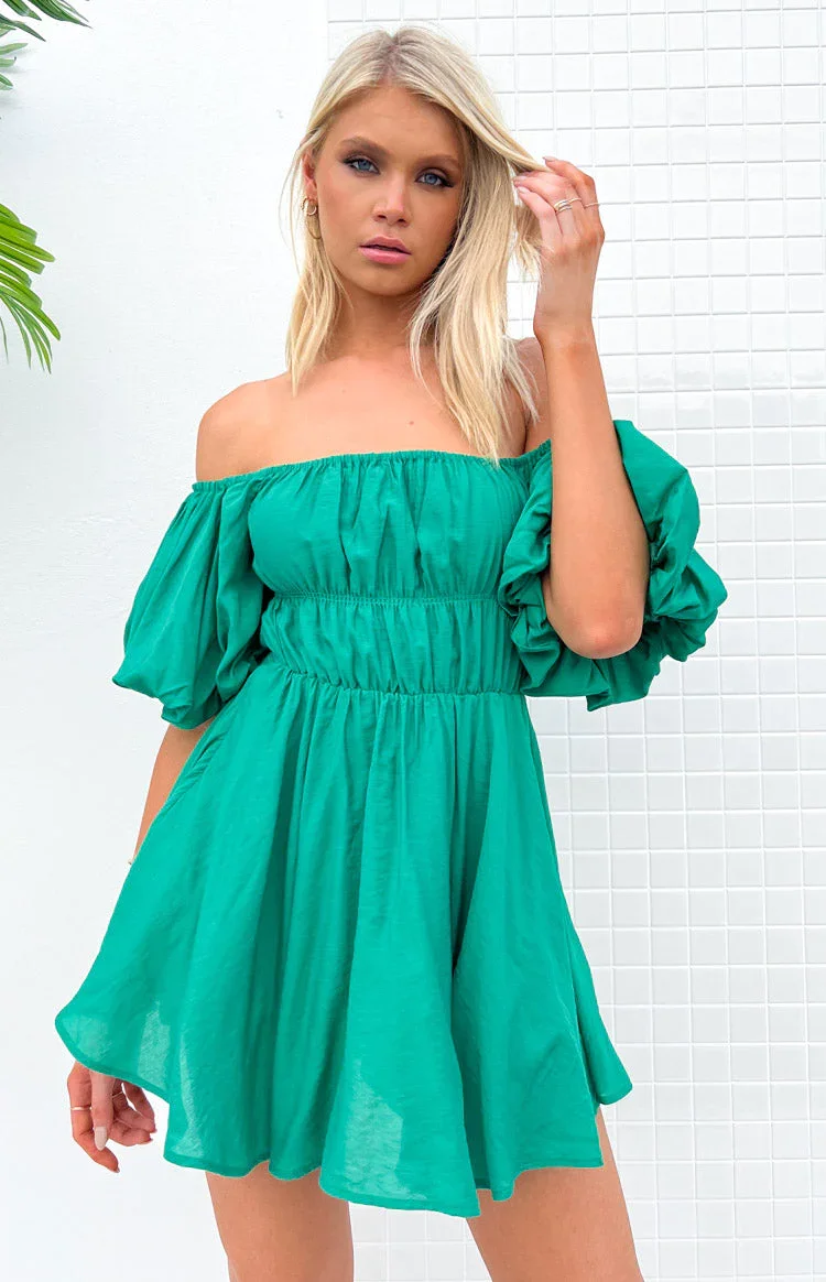 Image of Paradise Puff Sleeve Dress Green