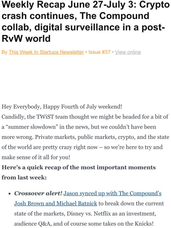 Weekly Recap June 27-July 3: Crypto crash continues, The Compound collab, digital surveillance in a post-RvW world