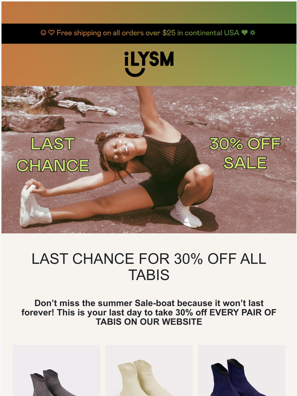 Last chance for 30% off all tabis